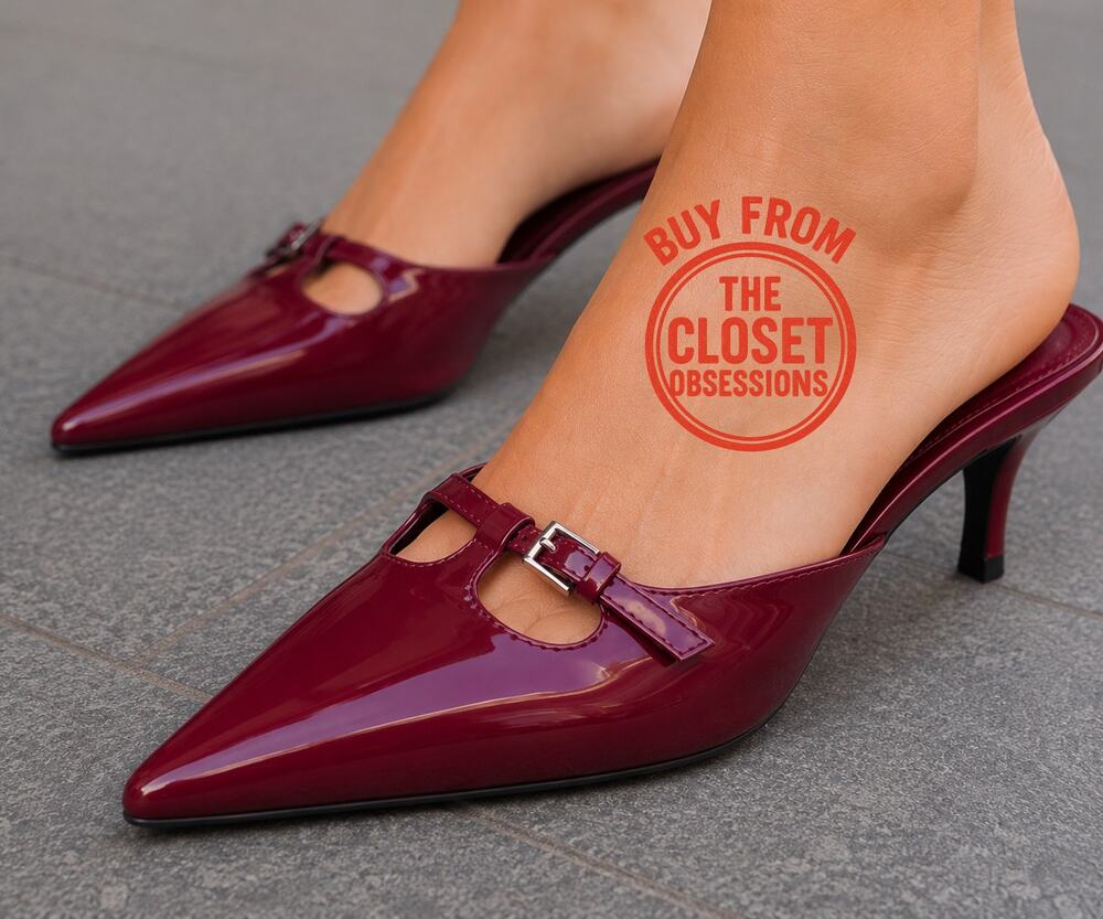 Zara NWT Burgundy Patent Pointed Toe Kitten Heel Mules 6.5 8
